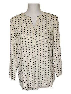 Daniel Rainn Cream‎ Black Polka Dot  Koda Split Neck Longsleeve Top Women Size S